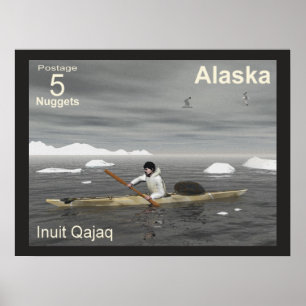 Póster Kayak Inuit - Postage de Alaska