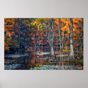 Póster Kayak - Lago Caddo, Texas - Otoño