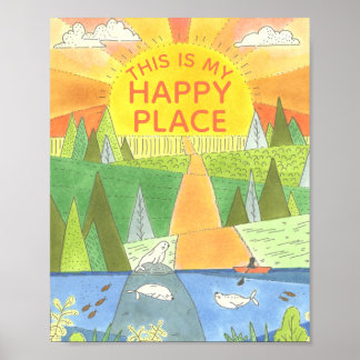 Póster Kayak Sunrise con focas Happy Place