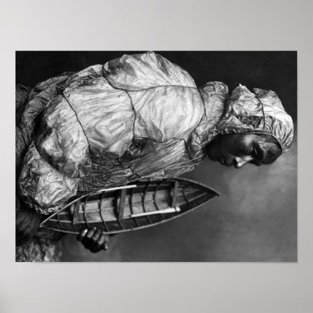 Póster Kayaker con chaqueta a prueba de agua con barco de (Frente)