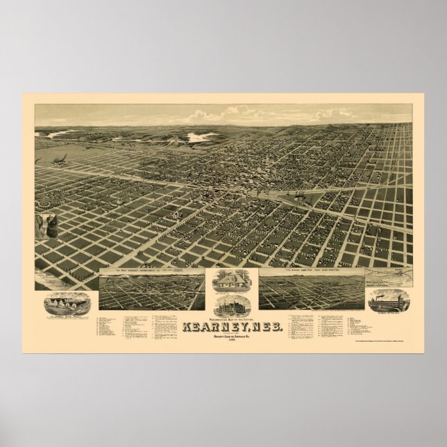 Póster Kearney, NE Panoramic Map - 1889 (Frente)