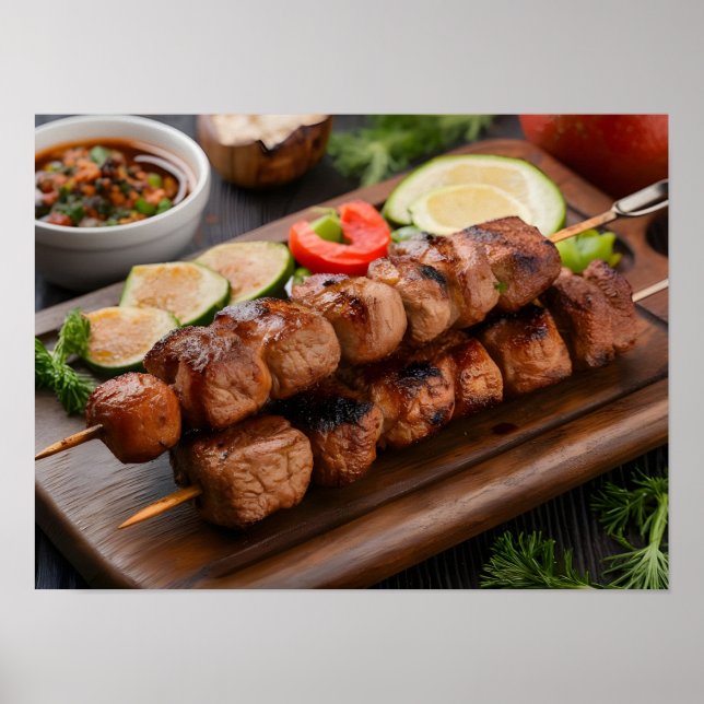 Póster Kebab con carne a la parrilla y verduras (Frente)