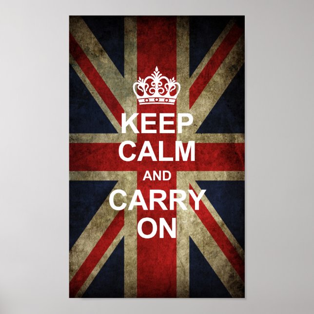 Póster Keep Calm and Carry On - Grunge British Flag (Frente)