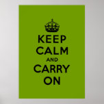 Póster keep calm and carry on Original<br><div class="desc">Green and black keep calm and carry on. A vintage design for a unique house To change size has your taste.  This design makes reference to the famous poster appeared during the Second World War.</div>