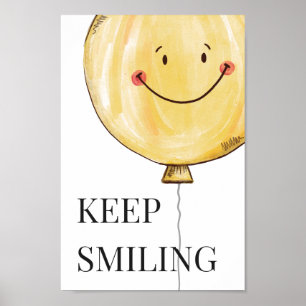 Póster Keep Smiling Yellow Cute Smile Balloon Happy Quote