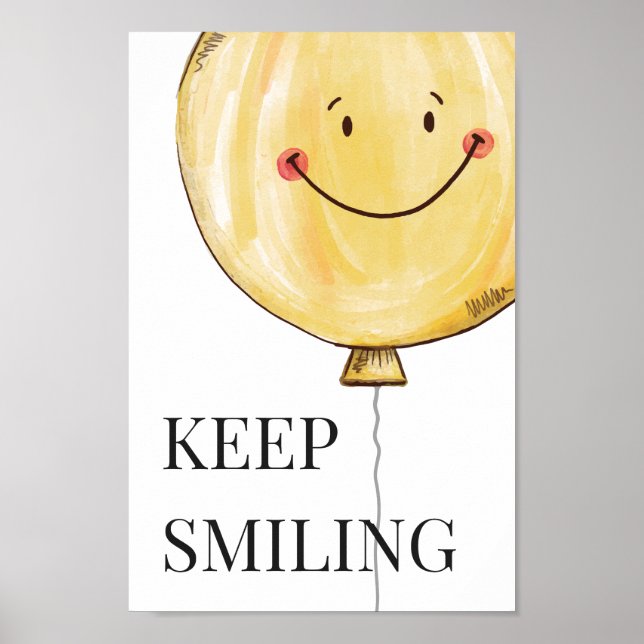 Póster Keep Smiling Yellow Cute Smile Balloon Happy Quote (Frente)
