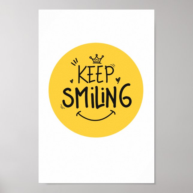 Póster Keep Smiling Yellow Cute Smile Inspirational Quote (Frente)