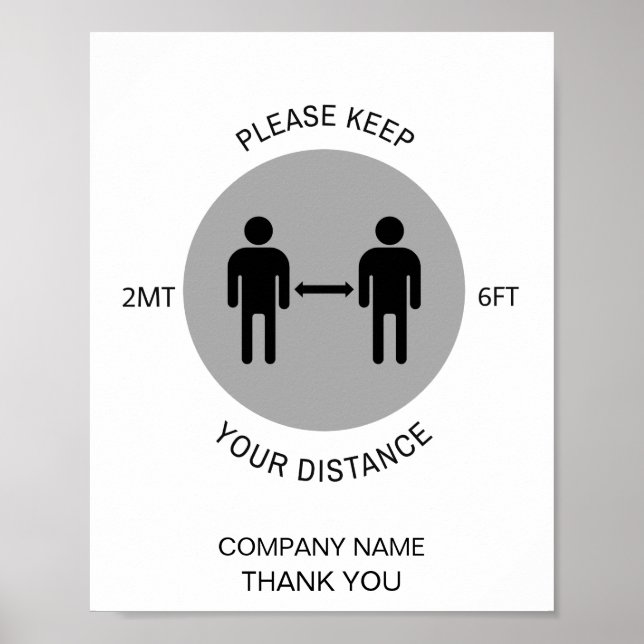 Póster Keep Your Distance COVID Safety Business Name (Frente)