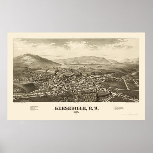 Póster Keeseville, mapa panorámico de Nueva York - 1887