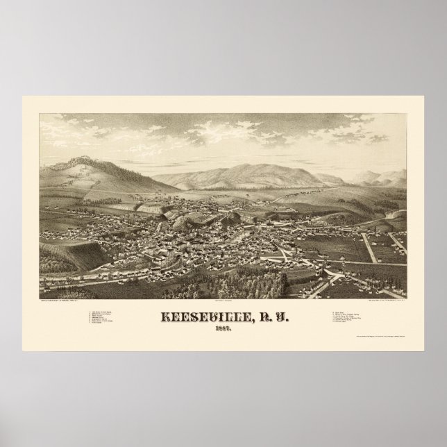 Póster Keeseville, New York Panoramic Map - 1887 (Frente)