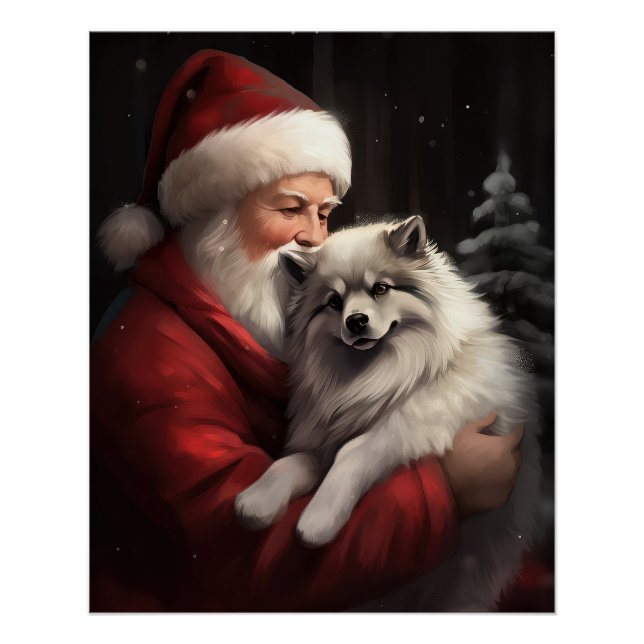 Póster Keeshond con Santa Claus Navideño Festivo (Anverso)