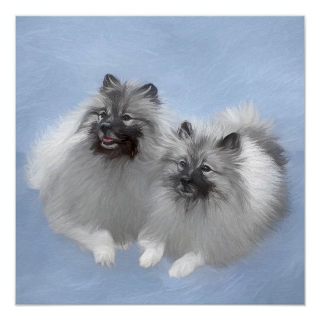 Póster Keeshond Pair de Kees pintura animal original (Anverso)