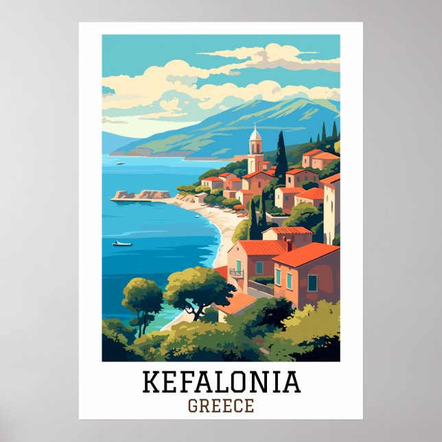Póster Kefalonia Grecia Viaje retro vintage (Frente)
