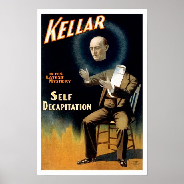 Póster Kellar: Autodecapitación, 1897. Mago Antiguo (Frente)