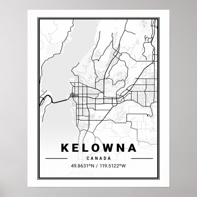 Póster Kelowna British Columbia Canada Travel City Map (Frente)