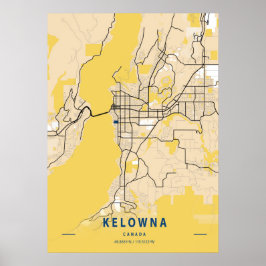 Póster Kelowna - Mapa de la ciudad amarilla de Canadá