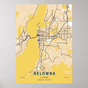 Póster Kelowna - Mapa de la ciudad amarilla de Canadá