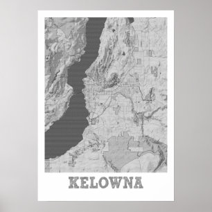 Póster Kelowna - Mapa de la ciudad del lápiz de Canadá