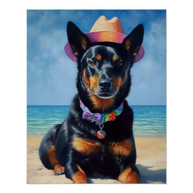 Póster Kelpie australiano en la playa, regalo de verano p (Anverso)