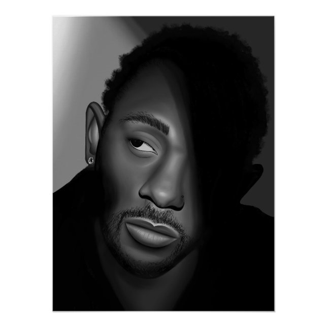 Póster Kendrick Lamar | Pintura de retrato en blanco y ne (Anverso)