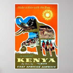 Póster Kenia, África, hace una fecha con un sol, viaje