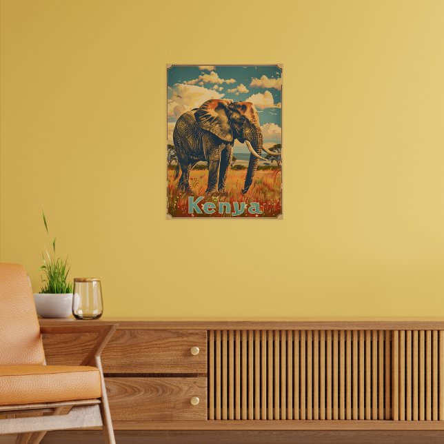 Póster Kenia Elephant Vintage (Salón 2)