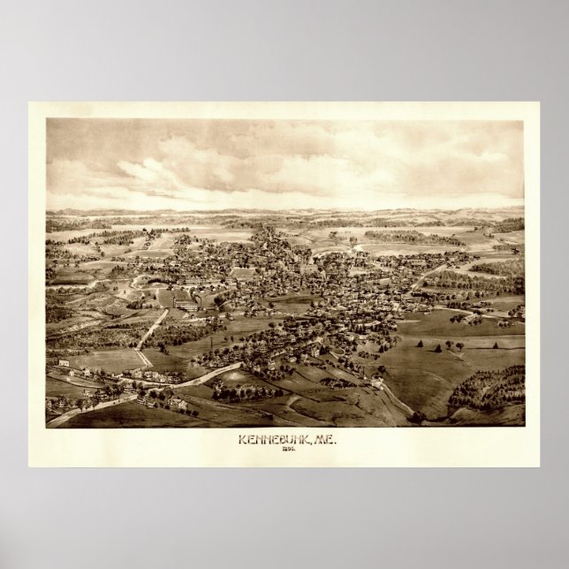 Póster Kennebunk, Maine BirdView, 1895 (Frente)
