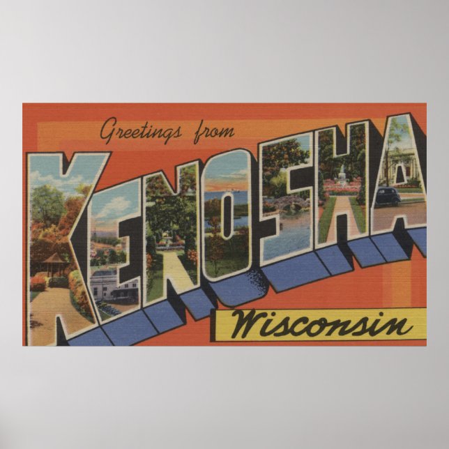 Póster Kenosha, Wisconsin - Escenas de letras grandes (Frente)