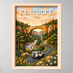 Póster Kentucky EE. UU. Viaje por carretera en 3D con tex