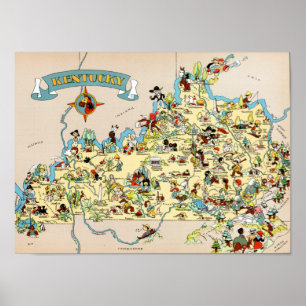 Póster Kentucky Funny Vintage Map
