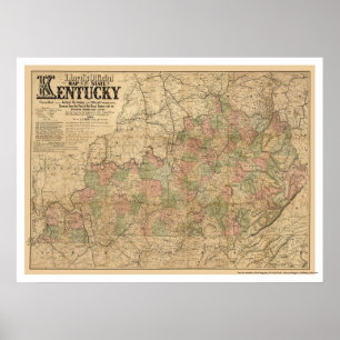 Póster Kentucky Railroad Map 1863