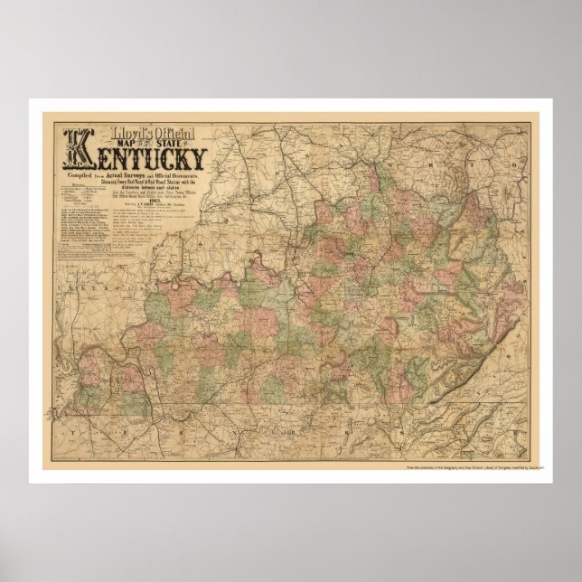 Póster Kentucky Railroad Map 1863 (Frente)
