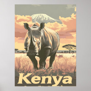 Póster Kenya Rinoceronte Vintage
