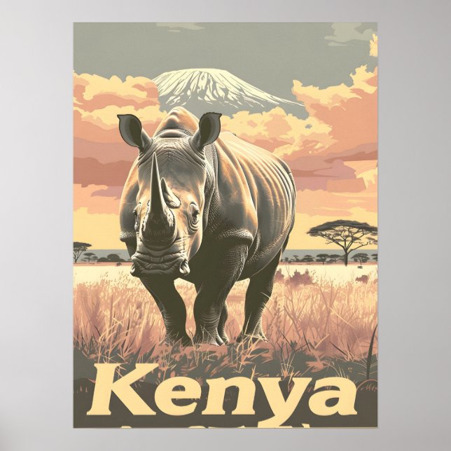 Póster Kenya Rinoceronte Vintage (Frente)