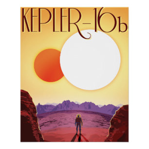 Póster Kepler-16b: Atardecer binario solar en el espacio