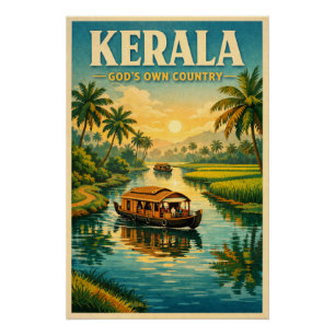 Póster Kerala, India, en un clásico viaje retro