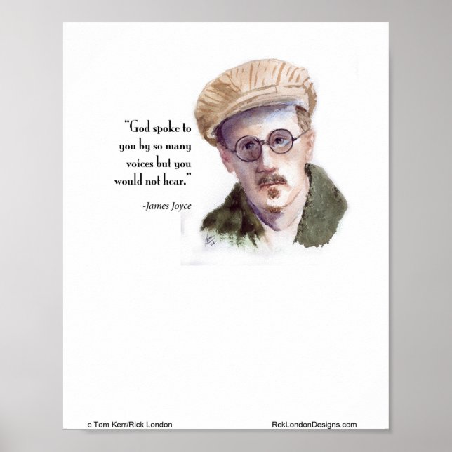 Póster Kerr/Londres James Joyce y la cita "Dios habló" (Frente)