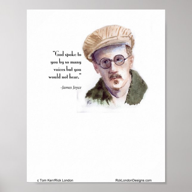 Póster Kerr/Londres James Joyce y la cita "Dios habló" (Frente)
