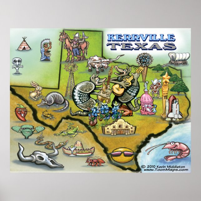 Póster Kerrville TEXAS Map Poster (Frente)
