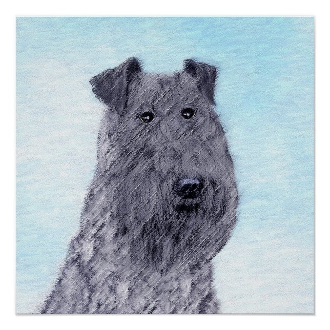 Póster Kerry Blue Terrier Pintura Cute Original Perro Art (Anverso)
