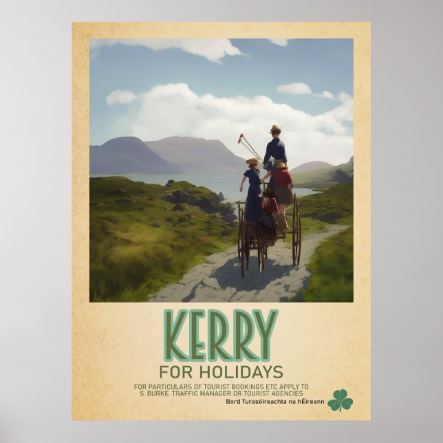Póster Kerry Ireland, anuncio de viaje retro irlandés (Frente)