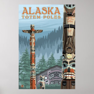 Póster Ketchikan, Alaska - Aldea del Totem Saxman