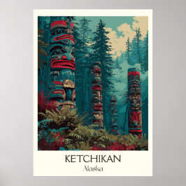Póster Ketchikan Alaska Totem Poles Forest