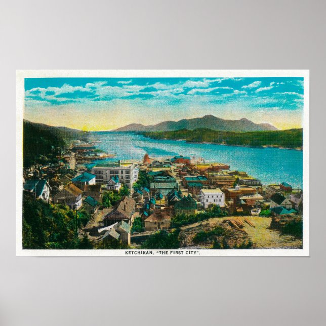 Póster Ketchikan, la vista de la ciudad de Alaska - La pr (Frente)
