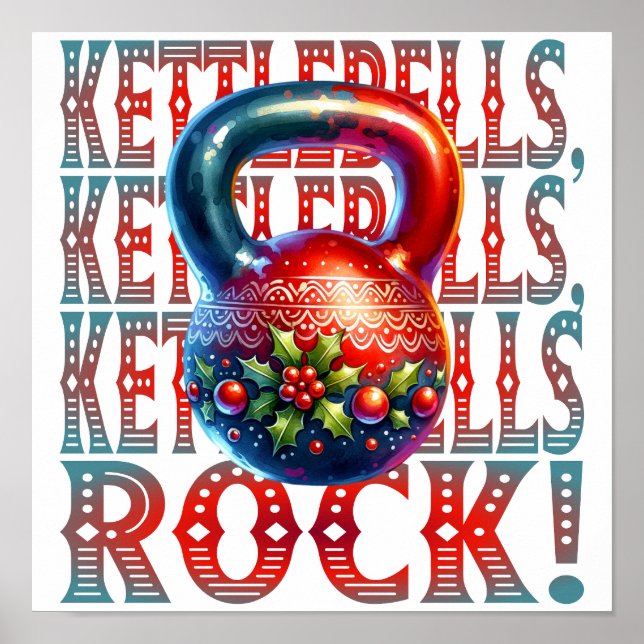 Póster Kettlebells Navidades de rock Fitness Holidaday Di (Frente)