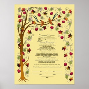 Póster Ketubah de otoño con árbol de la vida -B
