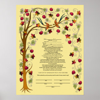 Póster Ketubah de otoño con árbol de la vida -B