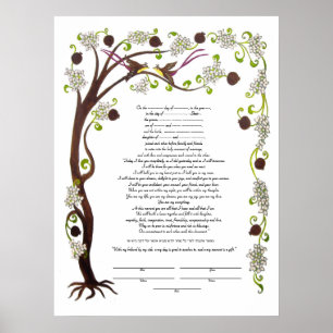 Póster Ketubah del árbol de la vida con granadas (v)