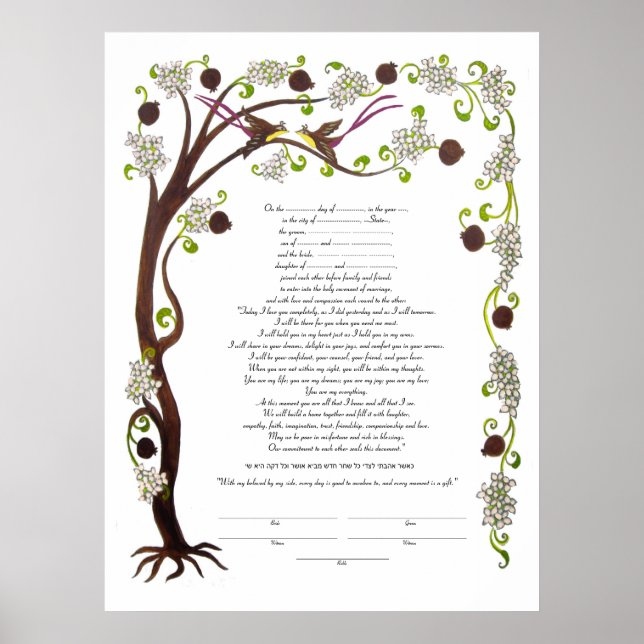 Póster Ketubah del árbol de la vida con granadas (v) (Frente)