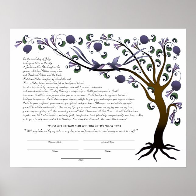 Póster Ketubah del árbol de la vida con una cita hebrea ( (Frente)